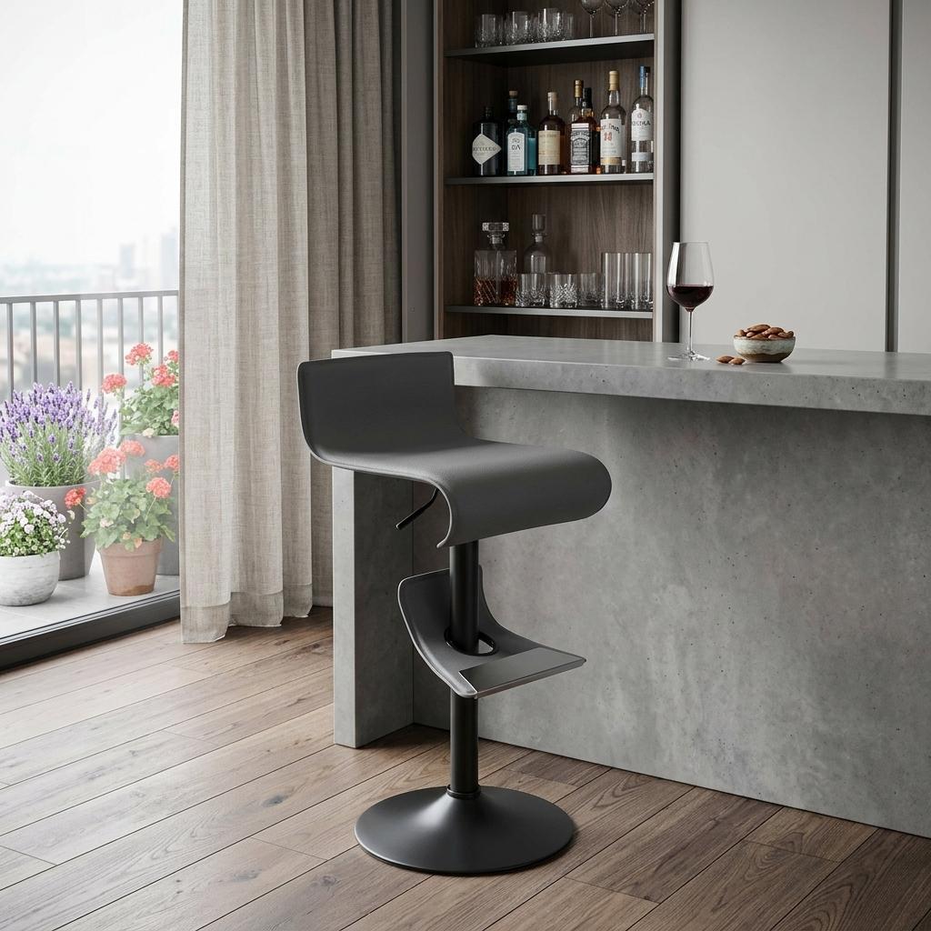 Gray And Black Faux Leather And Steel Low Back Adjustable Height Swivel Bar Chair - HomeRoots - Flyclothing LLC