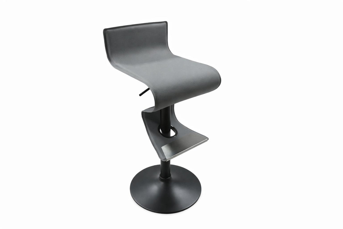 Gray And Black Faux Leather And Steel Low Back Adjustable Height Swivel Bar Chair - HomeRoots - Flyclothing LLC