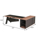 63" Black And Brown Wood And Steel L Shape Pedestal Executive Desk With Four Cabinets - HomeRoots - Flyclothing LLC