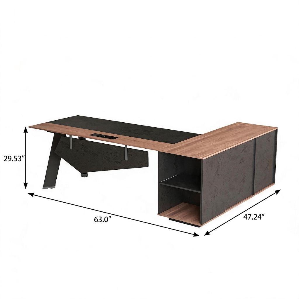 63" Black And Brown Wood And Steel L Shape Pedestal Executive Desk With Four Cabinets - HomeRoots - Flyclothing LLC
