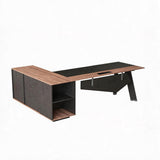63" Black And Brown Wood And Steel L Shape Pedestal Executive Desk With Four Cabinets - HomeRoots - Flyclothing LLC