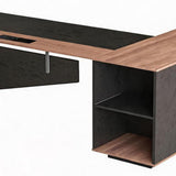 63" Black And Brown Wood And Steel L Shape Pedestal Executive Desk With Four Cabinets - HomeRoots - Flyclothing LLC