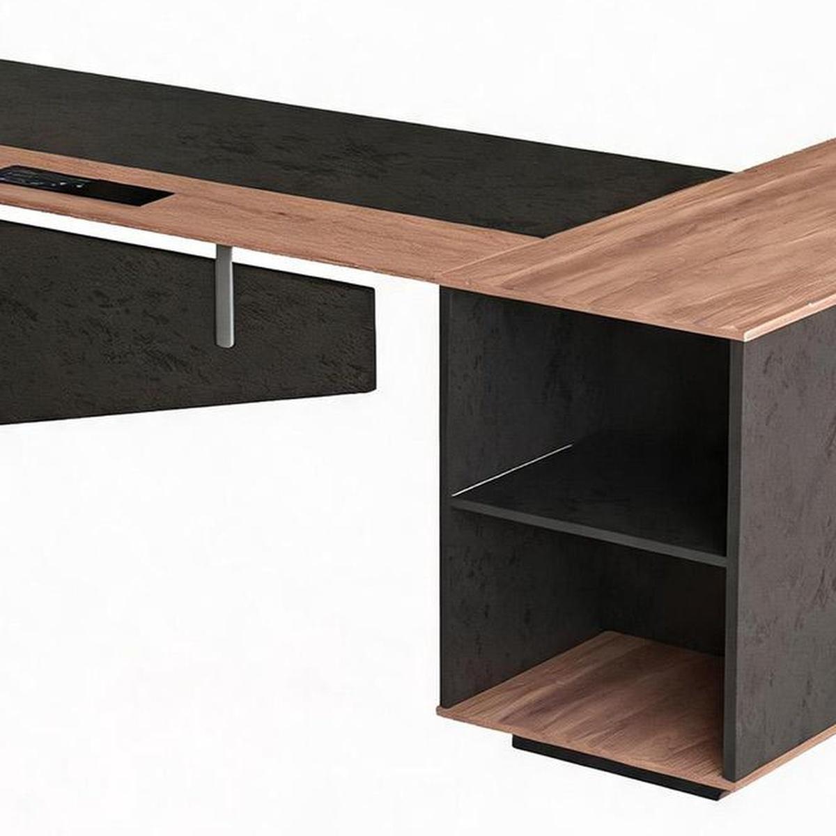 63" Black And Brown Wood And Steel L Shape Pedestal Executive Desk With Four Cabinets - HomeRoots - Flyclothing LLC