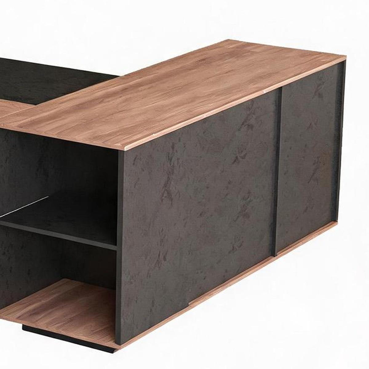 63" Black And Brown Wood And Steel L Shape Pedestal Executive Desk With Four Cabinets - HomeRoots - Flyclothing LLC