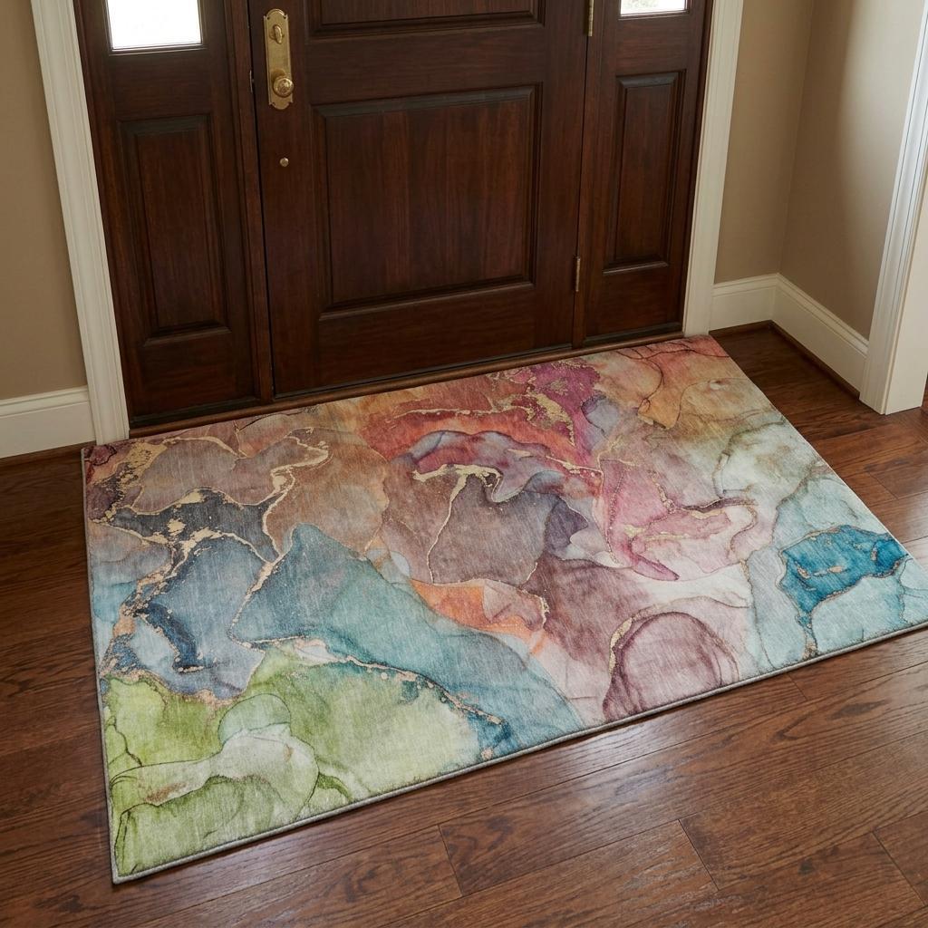 3' X 5' Blue And Teal Abstract Shag Washable Area Rug With UV Protection - HomeRoots - Flyclothing LLC