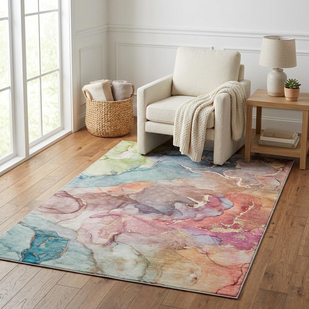 5' X 8' Blue And Teal Abstract Shag Washable Area Rug With UV Protection - HomeRoots - Flyclothing LLC