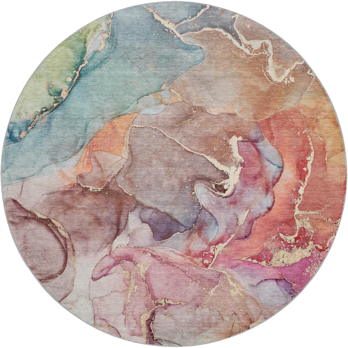 8' Blue And Teal Abstract Shag Washable Round Rug With UV Protection - HomeRoots - Flyclothing LLC