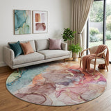 8' Blue And Teal Abstract Shag Washable Round Rug With UV Protection - HomeRoots - Flyclothing LLC