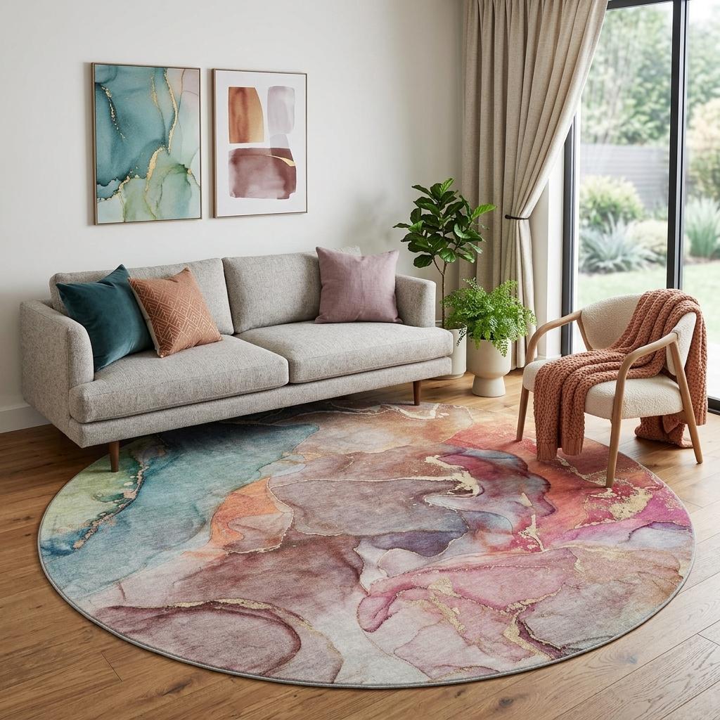8' Blue And Teal Abstract Shag Washable Round Rug With UV Protection - HomeRoots - Flyclothing LLC