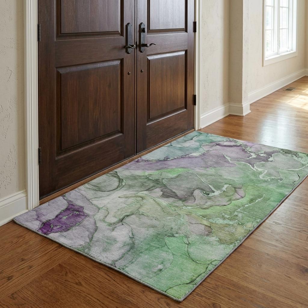 3' X 5' Green And Gray Abstract Shag Washable Area Rug With UV Protection - HomeRoots - Flyclothing LLC