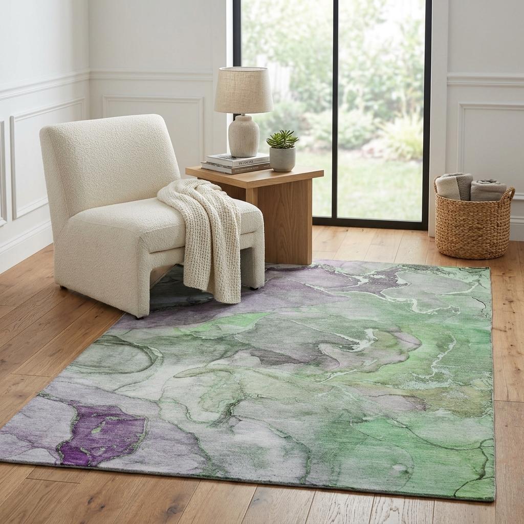 5' X 8' Green And Gray Abstract Shag Washable Area Rug With UV Protection - HomeRoots - Flyclothing LLC
