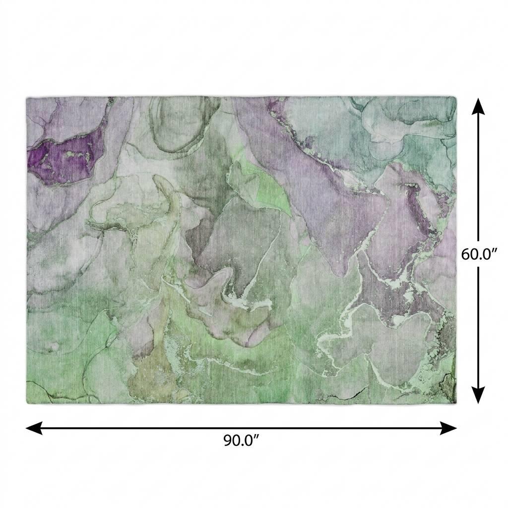 5' X 8' Green And Gray Abstract Shag Washable Area Rug With UV Protection - HomeRoots - Flyclothing LLC