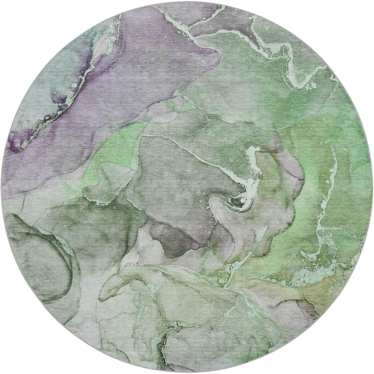 8' Green And Gray Abstract Shag Washable Round Rug With UV Protection - HomeRoots - Flyclothing LLC
