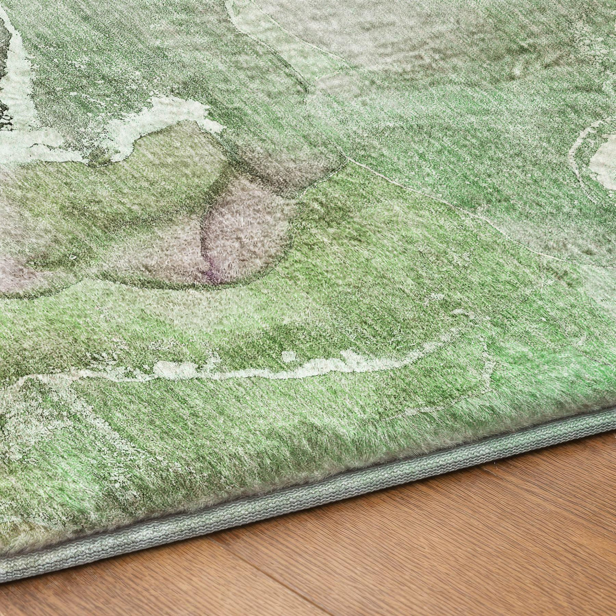 8' Green And Gray Abstract Shag Washable Round Rug With UV Protection - HomeRoots - Flyclothing LLC