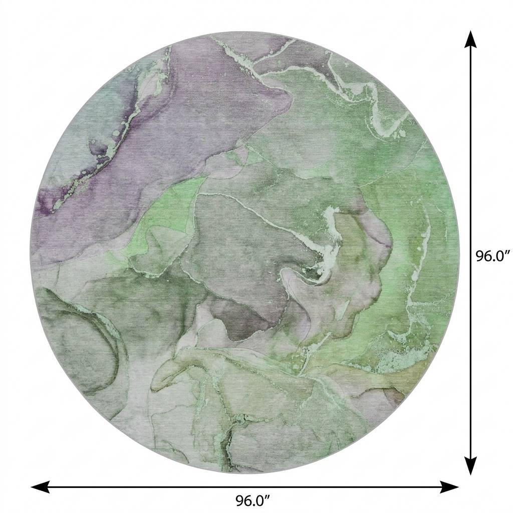 8' Green And Gray Abstract Shag Washable Round Rug With UV Protection - HomeRoots - Flyclothing LLC