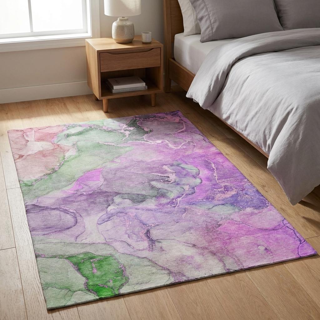 3' X 5' Purple And Green Abstract Shag Washable Area Rug With UV Protection - HomeRoots - Flyclothing LLC