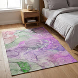 3' X 5' Purple And Green Abstract Shag Washable Area Rug With UV Protection - HomeRoots - Flyclothing LLC