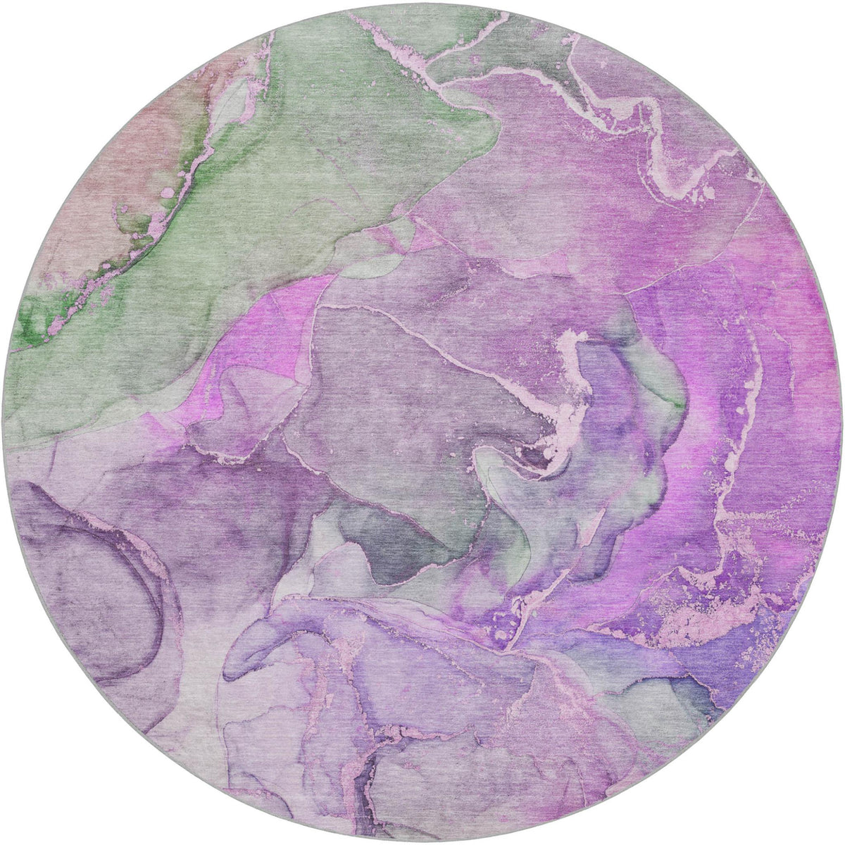 8' Purple And Green Abstract Shag Washable Round Rug With UV Protection - HomeRoots - Flyclothing LLC