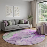 8' Purple And Green Abstract Shag Washable Round Rug With UV Protection - HomeRoots - Flyclothing LLC