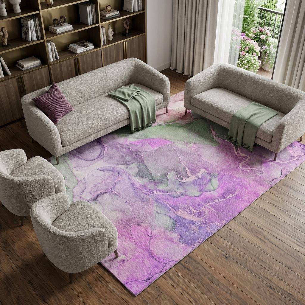 8' X 10' Purple And Green Abstract Shag Washable Area Rug With UV Protection - HomeRoots - Flyclothing LLC