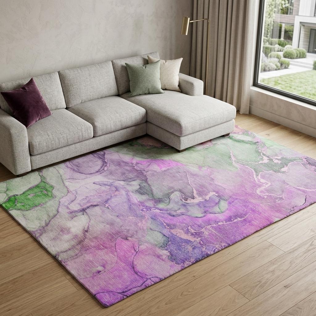 10' X 14' Purple And Green Abstract Shag Washable Area Rug With UV Protection - HomeRoots - Flyclothing LLC