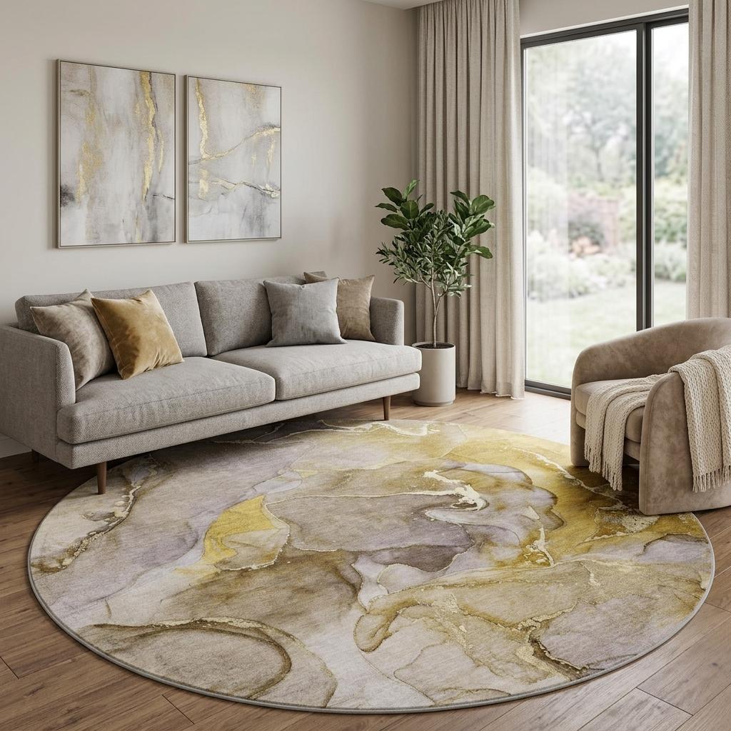 8' Taupe And Gray Abstract Shag Washable Round Rug With UV Protection - HomeRoots - Flyclothing LLC