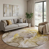 8' Taupe And Gray Abstract Shag Washable Round Rug With UV Protection - HomeRoots - Flyclothing LLC