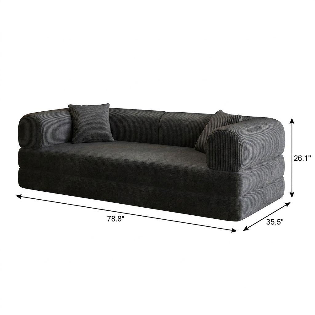 79" Black Corduroy Modular Sleeper Sofa - HomeRoots - Flyclothing LLC