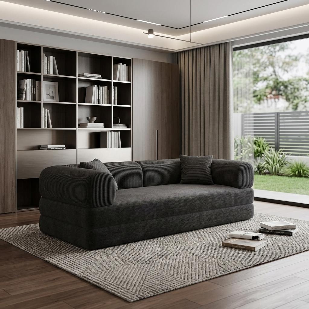 79" Black Corduroy Modular Sleeper Sofa - HomeRoots - Flyclothing LLC