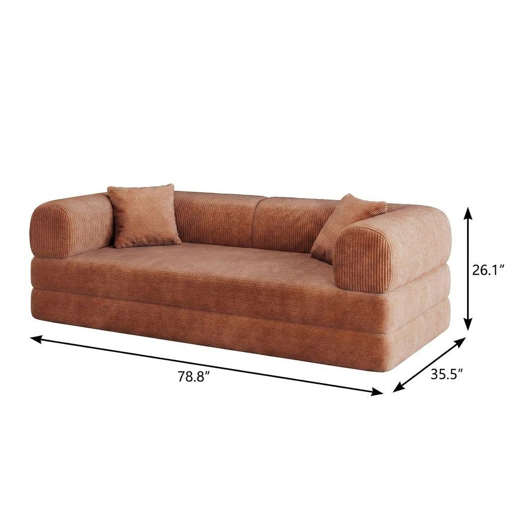 79" Brown Corduroy Convertible Futon Sleeper Sofa - HomeRoots - Flyclothing LLC