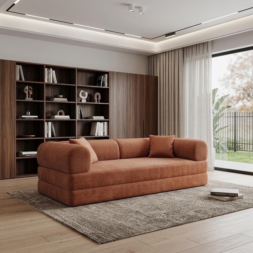79" Brown Corduroy Convertible Futon Sleeper Sofa - HomeRoots - Flyclothing LLC