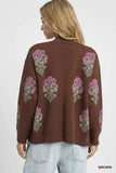 Umgee Single Flower Stem Jacquard Cardigan Sweater - Trendsi - Flyclothing LLC
