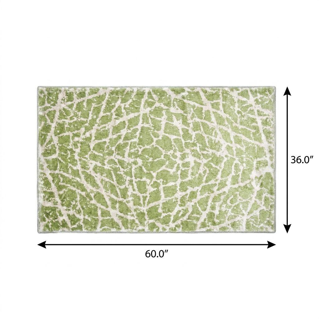 3' X 5' Green And Ivory Geometric Shag Washable Area Rug With UV Protection - HomeRoots - Flyclothing LLC