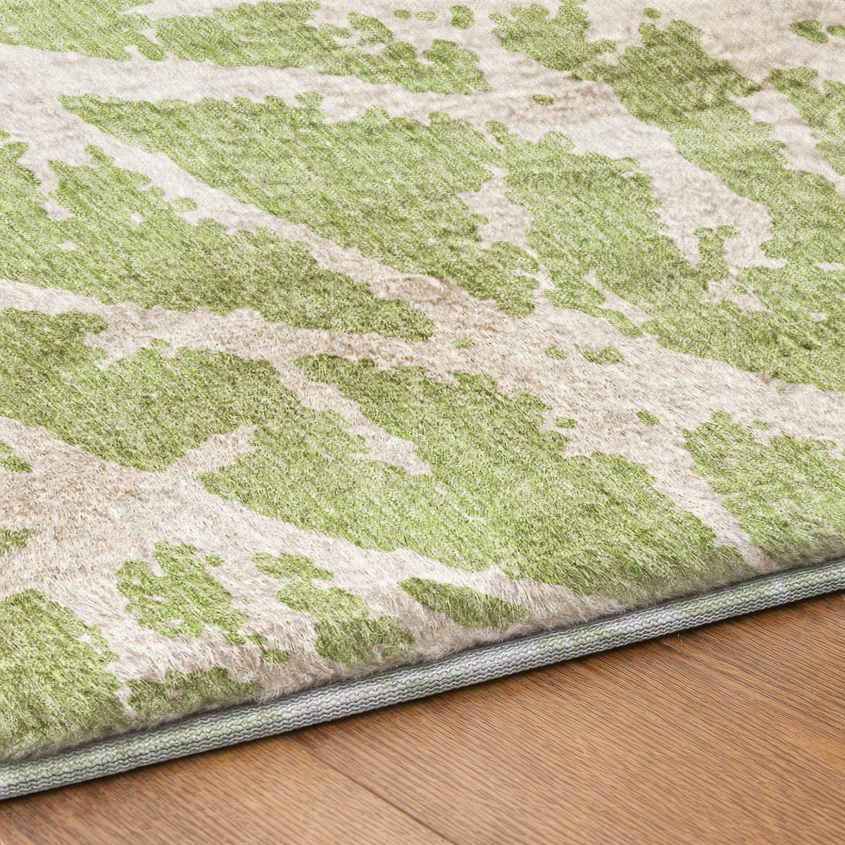 3' X 5' Green And Ivory Geometric Shag Washable Area Rug With UV Protection - HomeRoots - Flyclothing LLC
