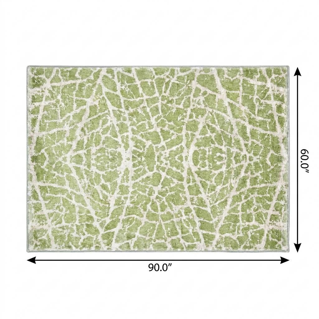 5' X 8' Green And Ivory Geometric Shag Washable Area Rug With UV Protection - HomeRoots - Flyclothing LLC