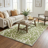 5' X 8' Green And Ivory Geometric Shag Washable Area Rug With UV Protection - HomeRoots - Flyclothing LLC