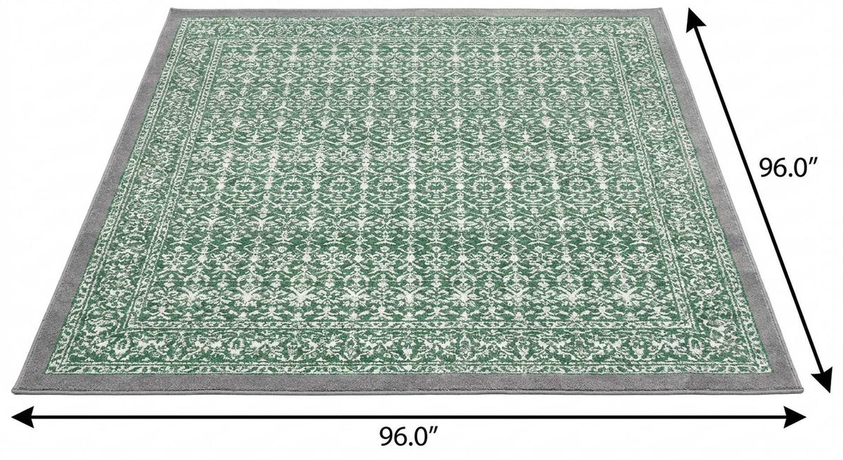 8' Green And Ivory Geometric Shag Washable Round Rug With UV Protection - HomeRoots - Flyclothing LLC
