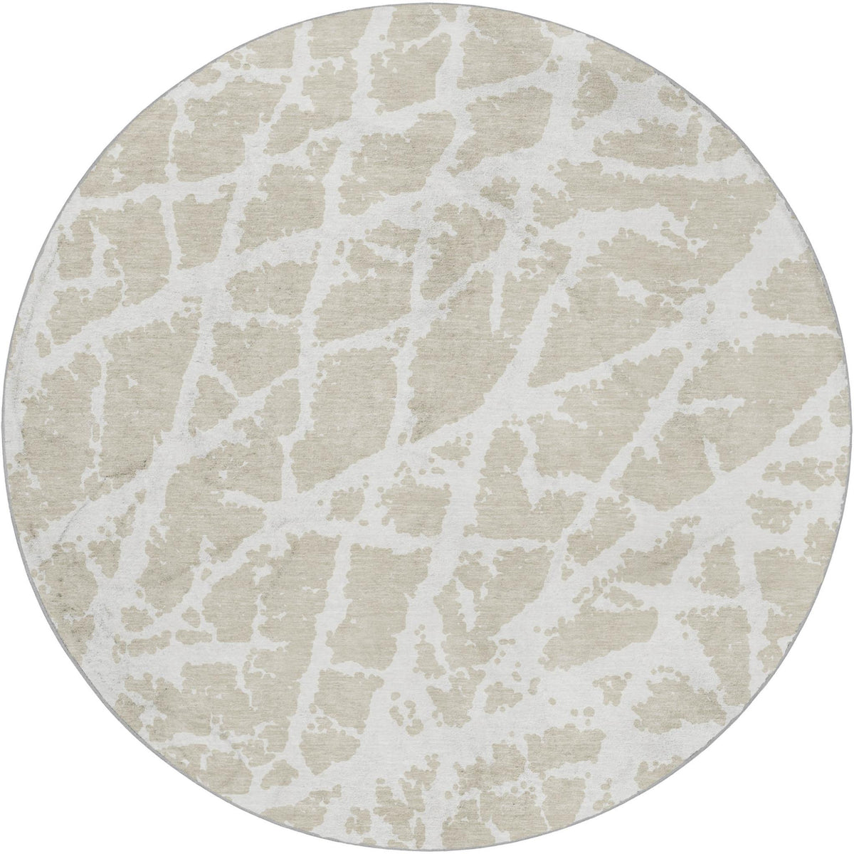 8' Beige And Ivory Geometric Shag Washable Round Rug With UV Protection - HomeRoots - Flyclothing LLC