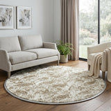 8' Beige And Ivory Geometric Shag Washable Round Rug With UV Protection - HomeRoots - Flyclothing LLC