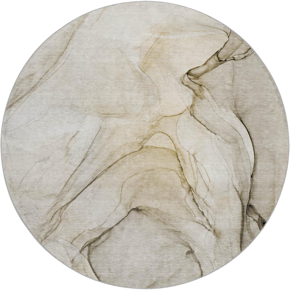 8' Beige And Ivory Abstract Shag Washable Round Rug With UV Protection - HomeRoots - Flyclothing LLC