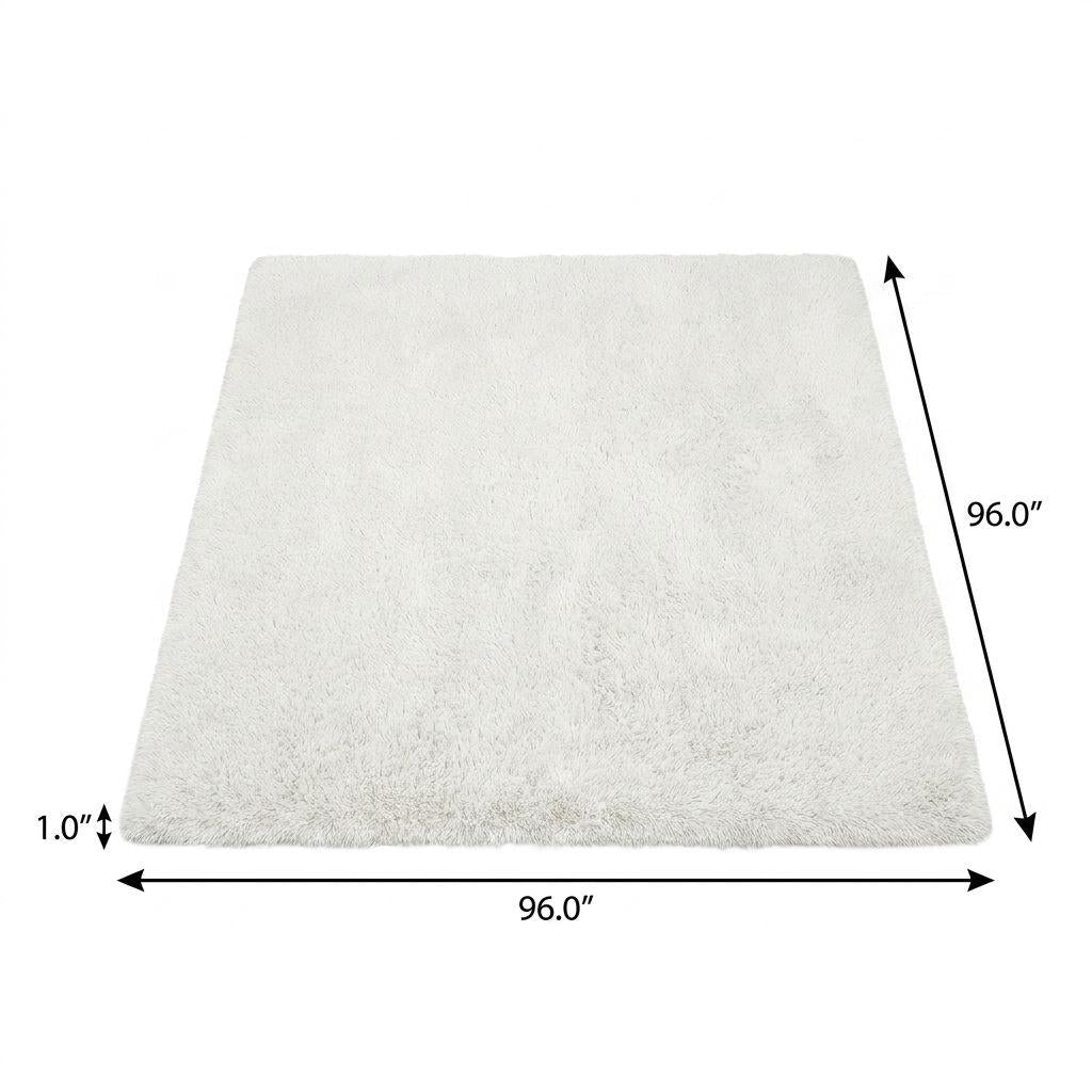 8' Black And Ivory Geometric Shag Washable Round Rug With UV Protection - HomeRoots - Flyclothing LLC