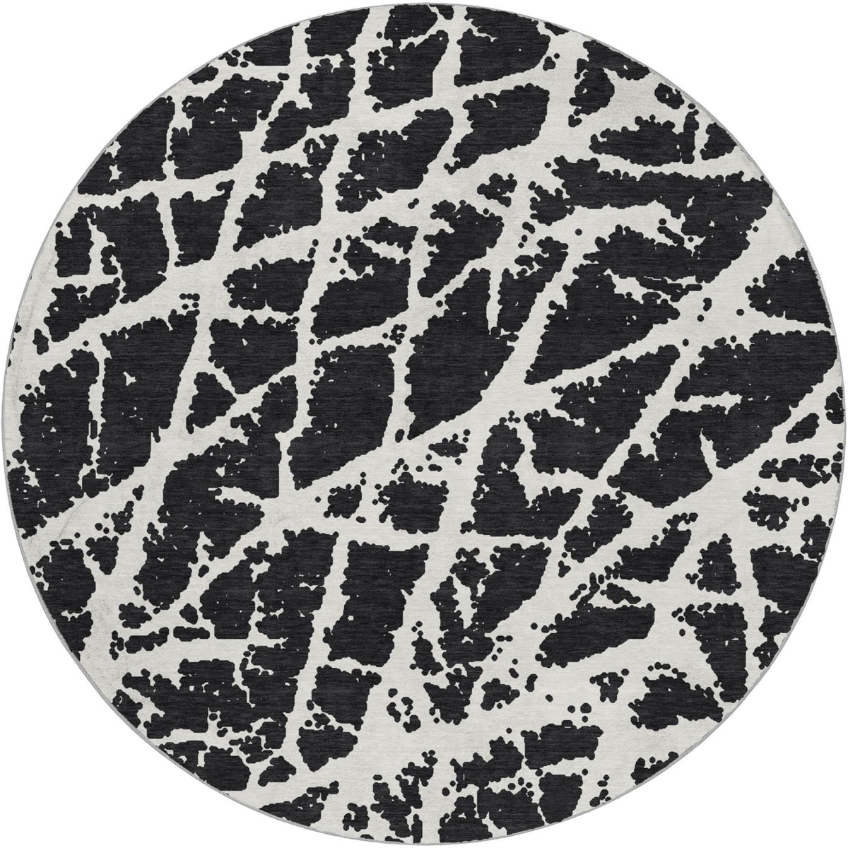 8' Black And Ivory Geometric Shag Washable Round Rug With UV Protection - HomeRoots - Flyclothing LLC