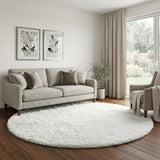 8' Black And Ivory Geometric Shag Washable Round Rug With UV Protection - HomeRoots - Flyclothing LLC