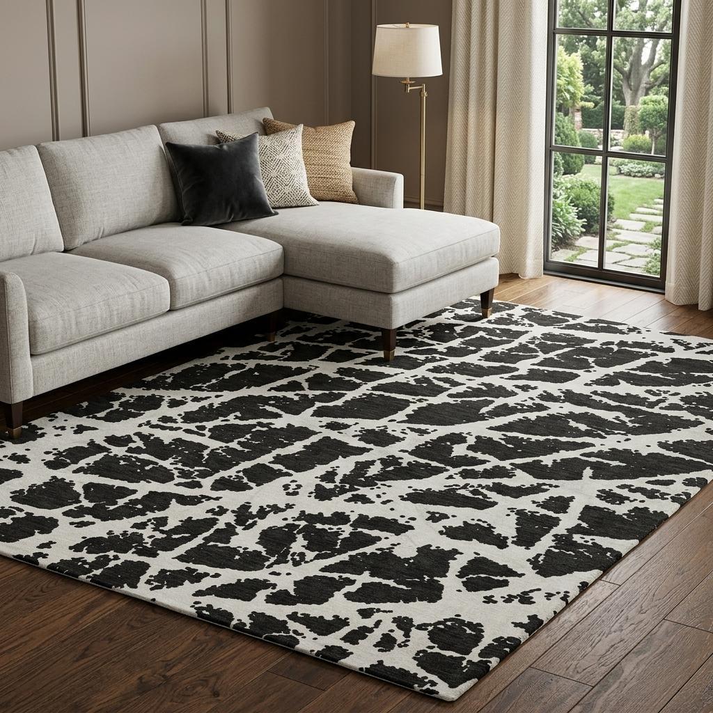 8' X 10' Black And Ivory Geometric Shag Washable Area Rug With UV Protection - HomeRoots - Flyclothing LLC