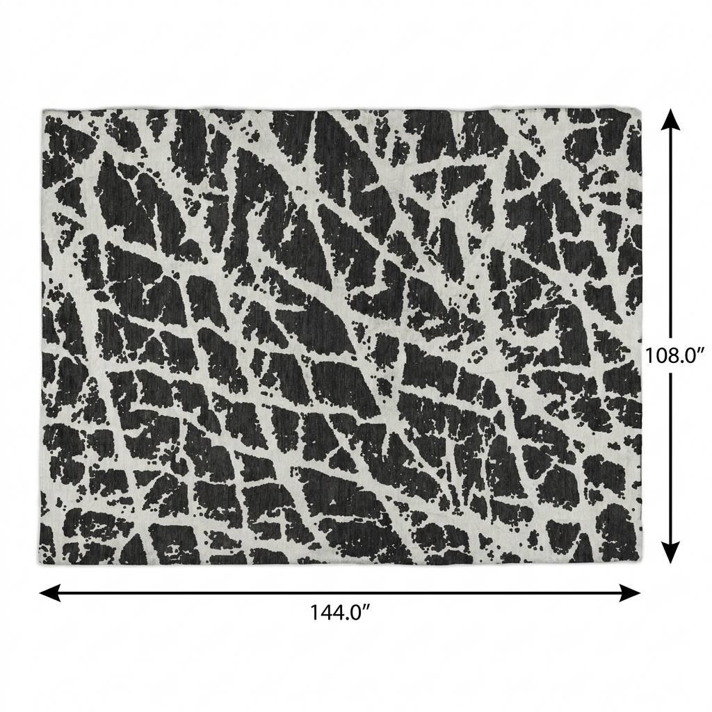 9' X 12' Black And Ivory Geometric Shag Washable Area Rug With UV Protection - HomeRoots - Flyclothing LLC