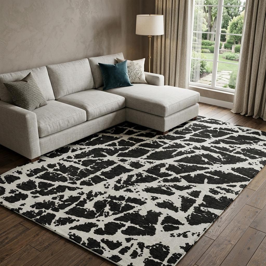 9' X 12' Black And Ivory Geometric Shag Washable Area Rug With UV Protection - HomeRoots - Flyclothing LLC