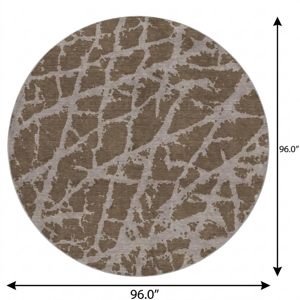 8' Brown And Taupe Geometric Shag Washable Round Rug With UV Protection - HomeRoots - Flyclothing LLC