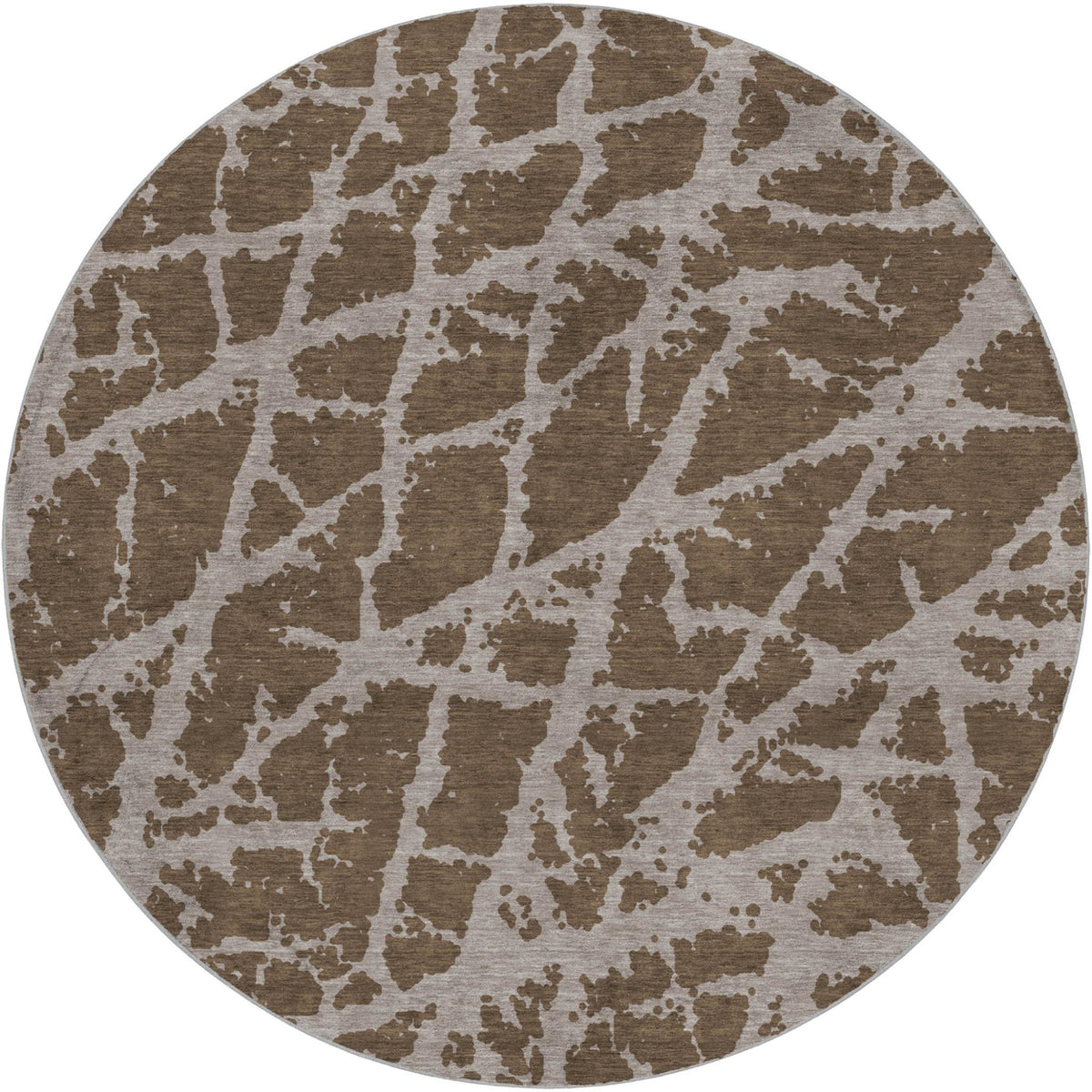 8' Brown And Taupe Geometric Shag Washable Round Rug With UV Protection - HomeRoots - Flyclothing LLC
