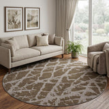 8' Brown And Taupe Geometric Shag Washable Round Rug With UV Protection - HomeRoots - Flyclothing LLC