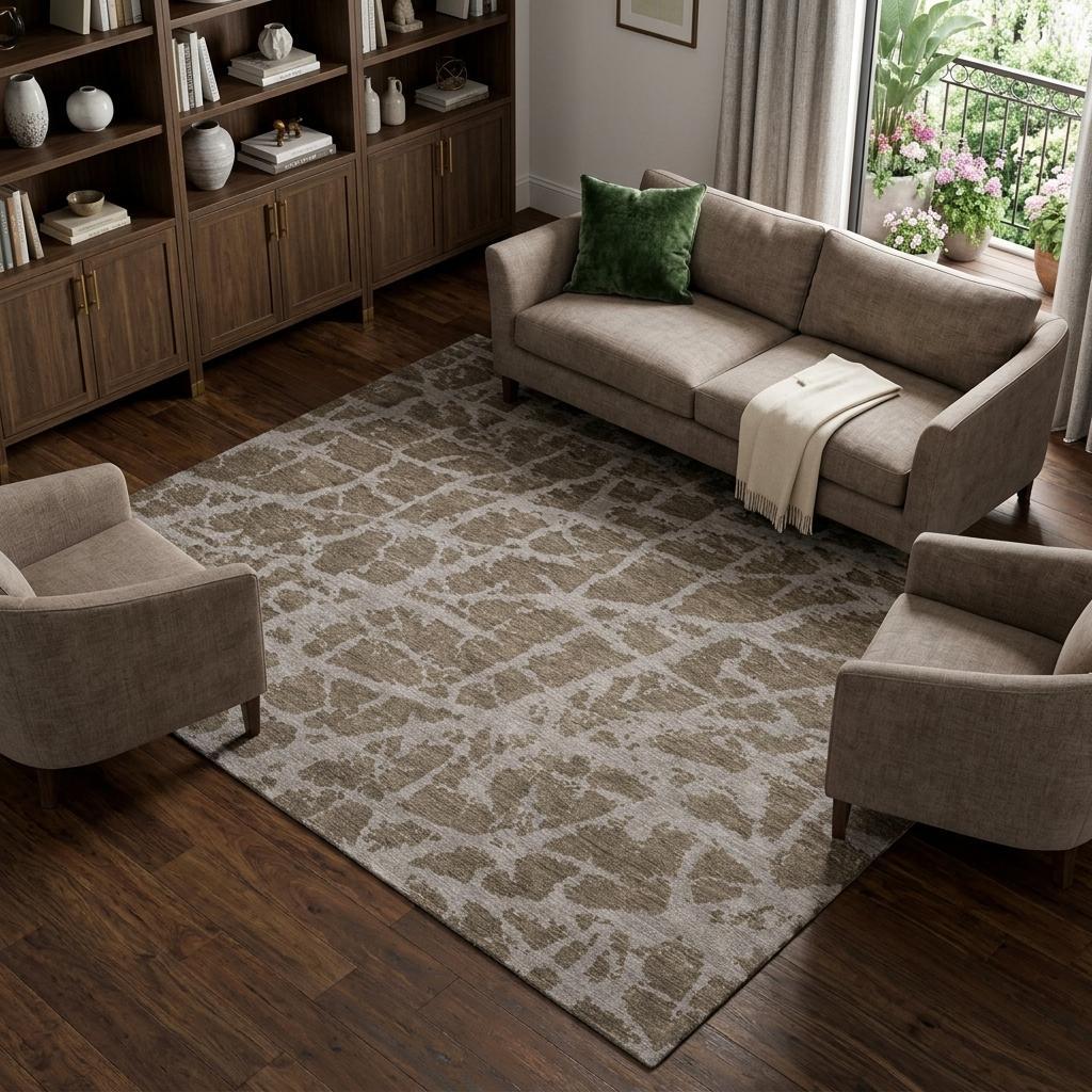 8' X 10' Brown And Taupe Geometric Shag Washable Area Rug With UV Protection - HomeRoots - Flyclothing LLC